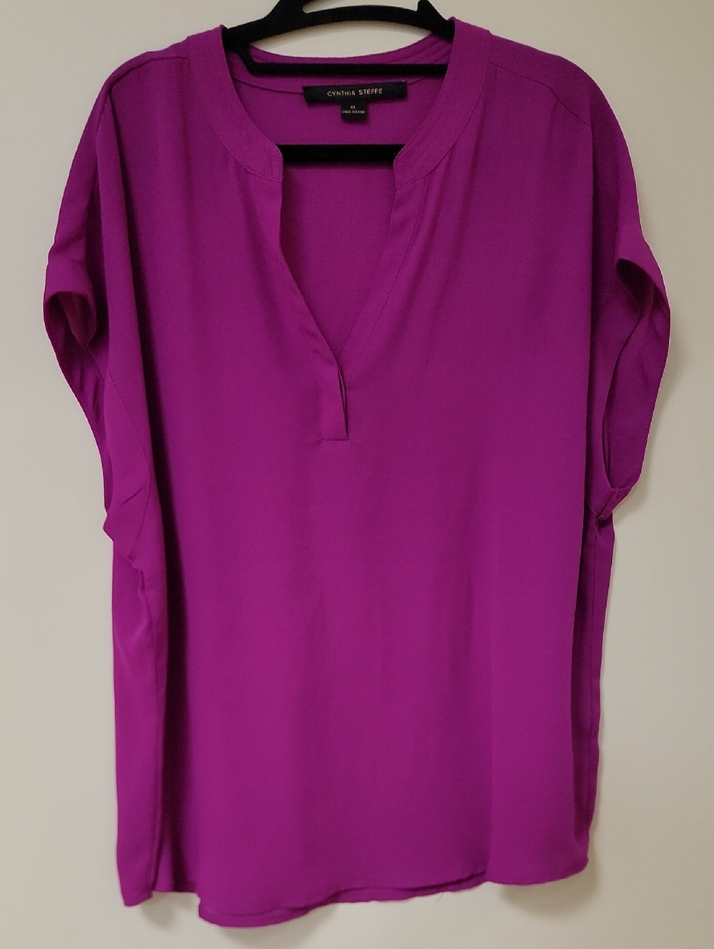 Cynthia Steffe Bold Magenta Split V-Neck Blouse